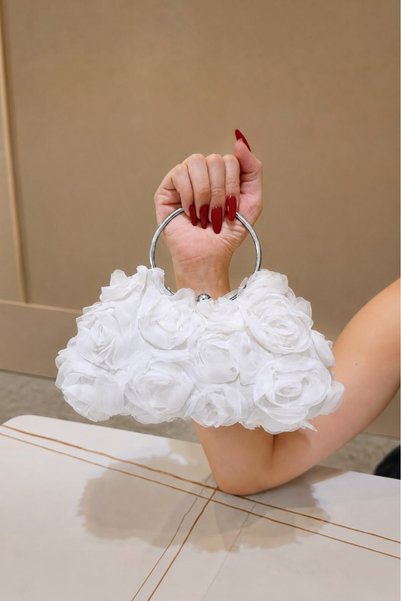 Famels 3D Rose Moon Case New Model Evening Dress Bag Silver Case with Handle and Chain