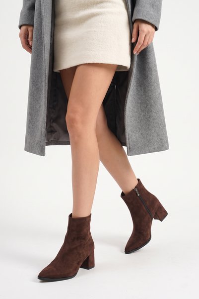 meyra'nın ayakkabıları Women's Pointed Toe Heeled Boots Brown Suede