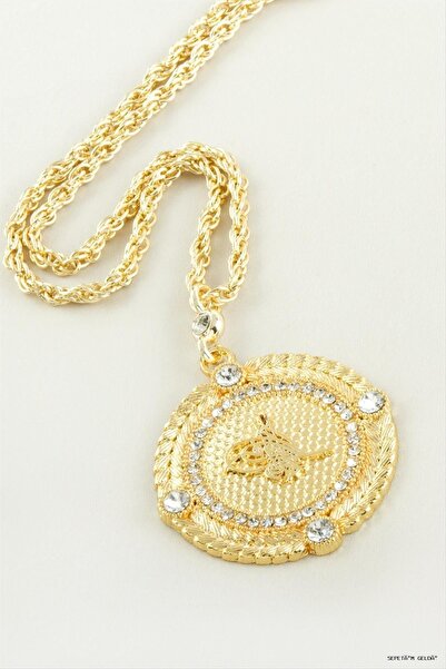ZERO LAND Spt-Gld Tuğra Stone-Encrusted Pendant (00540) Yellow