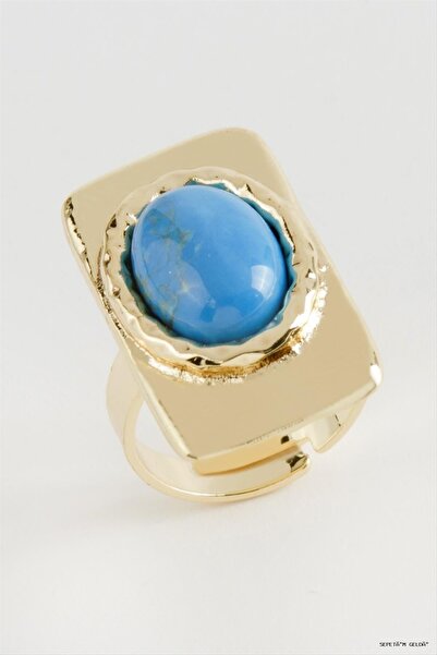 ZERO LAND Spt-Gld Rectangular Turquoise Stone (04504) Ring Yellow