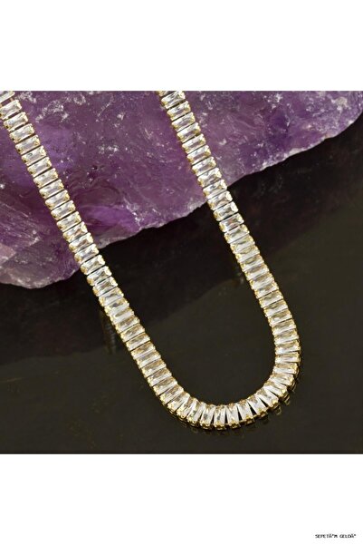 ZERO LAND Spt-Gld 4 mm Baguette Stone Zircon Luxury Steel (01916) Necklace Ye...