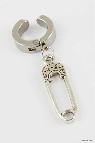 ZERO LAND Spt-Gld Çengel Men's Steel Earrings (04407) Silver Color