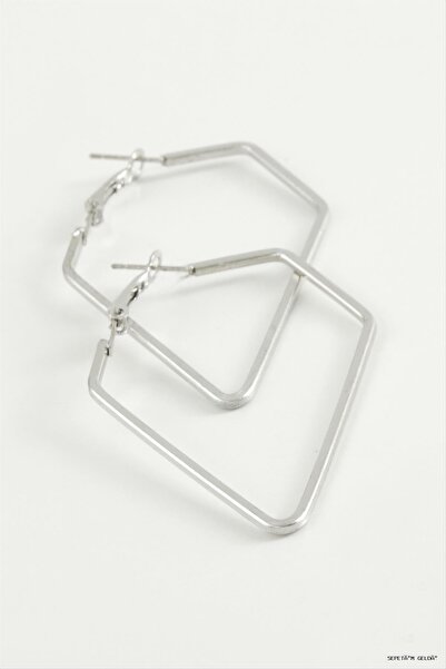 ZERO LAND Spt-Gld Quadrilateral Hoop Earrings 4.5 cm (235243) Silver Color