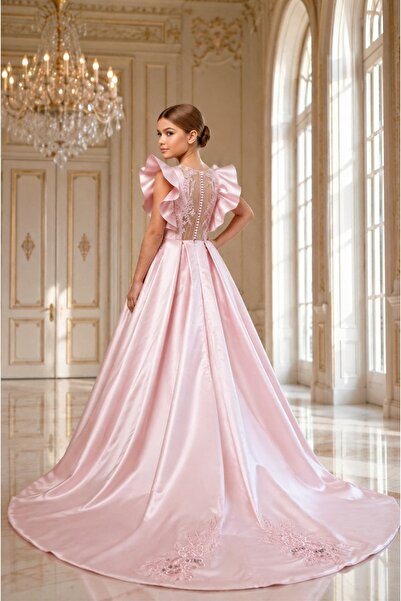 By Feyza Kids Collection Kız Çocuk Saten Kuyruklu Abiye Elbise Dantel Sırtlı ...