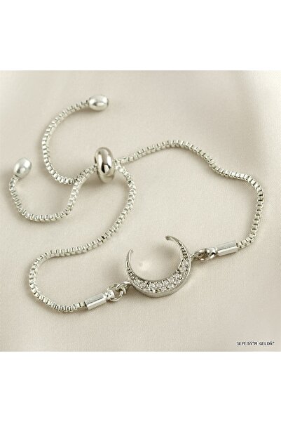 ZERO LAND Spt-Gld Moon Zircon Stone Elevator Bracelet (11535) Silver Color