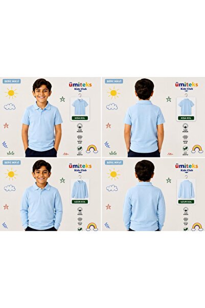 ümitteks iş ve okul kıyafetleri Unisex Children's Polo Collar T-Shirt 100% Co...