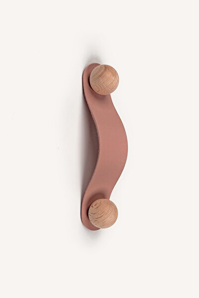Kulpingo Pudra Pembe Ahşap Detaylı 96 mm Deri Kulp
