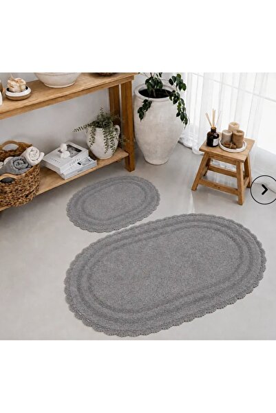 KÜBRAHOME'S Mariso 100% Cotton 2-Piece Bath Mat Set – Gray