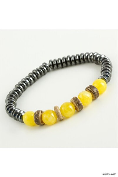 ZERO LAND Spt-Gld Agate & Hematite Natural Stone (01912) Bracelet Yellow