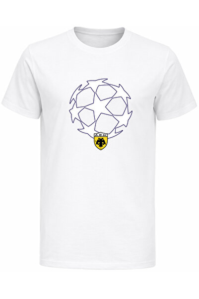 FND ΑΕΚ Αθήνα BIG Champions League Ανδρικό T-Shirt – Λευκό Βαμβακερό Κοντομάν...
