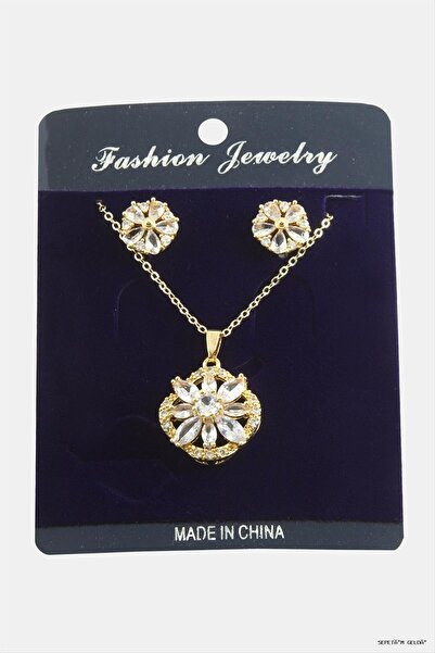 ZERO LAND Spt-Gld Flower Zircon Stone Set Necklace (03805) Silver Color