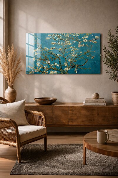 BUMATBAA Vincent van Gogh Almond Blossom Çiçekli Dal Tablo – Mavi Dekoratif D...