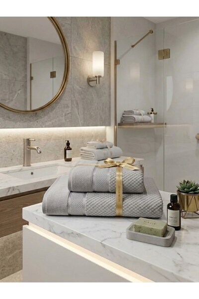 Özdilek Large Size Bath Towel Set of 2 (50X90Cm+90X150Cm) - Gray