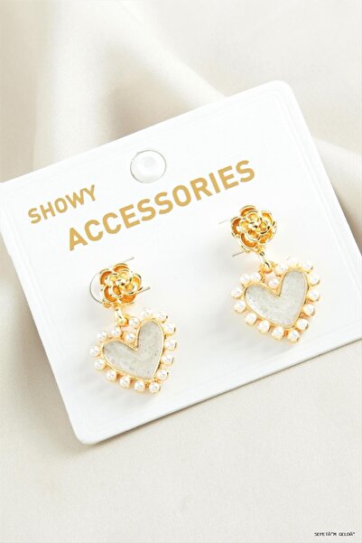ZERO LAND Spt-Gld Kalp Tr İnci (00247) Earrings Yellow