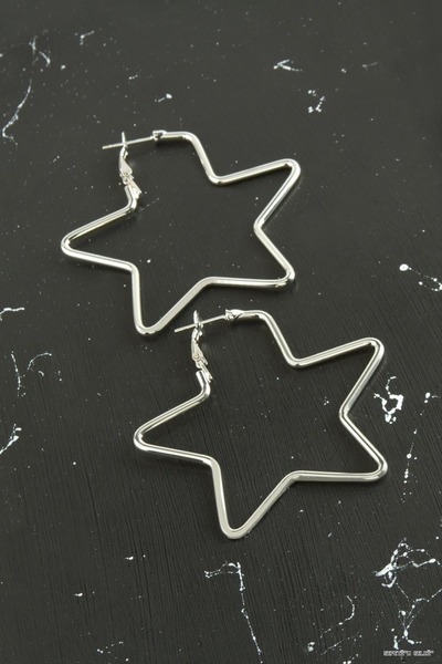 ZERO LAND Spt-Gld Star Tr Earrings 5 cm (04104) Silver Color