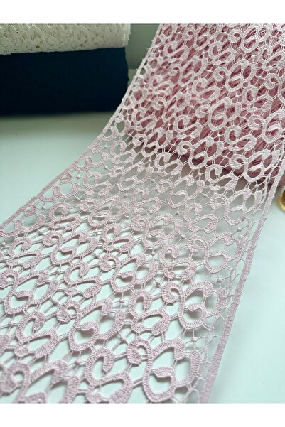 Naz Atölye Pembe Güpür Dantel Şerit 1 Metre -24 Cm Genişlik