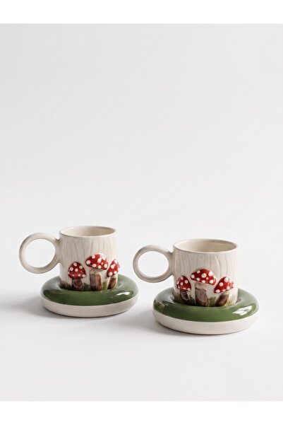 seda seramik Handmade Large Size 3D Mushroom Figured 4-Piece Coffee Cup Set f...