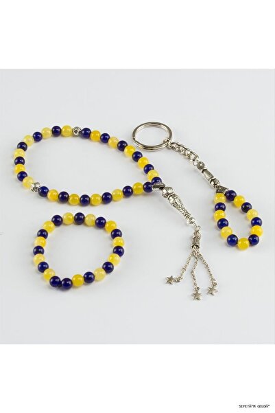 ZERO LAND Spt-Gld 3-Piece Natural Stone Set (53251) - Keychain, Bracelet, Pra...