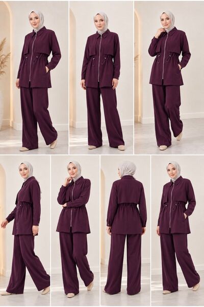 LEAF Fashion for Women Double Suit Tunic Trousers Stylish One Set Waist Tied ...