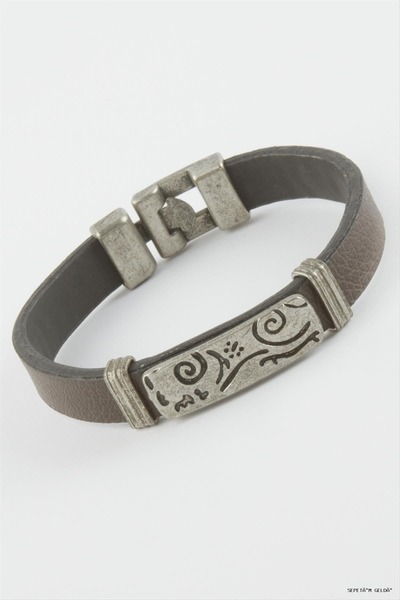 ZERO LAND Spt-Gld Tile Patterned Faux Leather (04321) Bracelet Brown