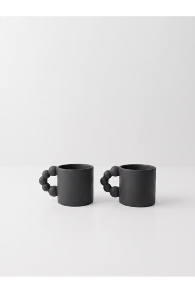 seda seramik Handmade Bubble Handle Matte Black Ceramic Cup Set (2 Pieces) - ...
