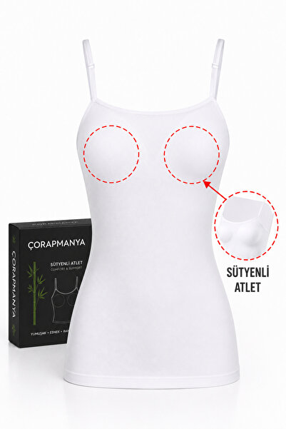 çorapmanya Kadın Bambu İp Askılı Sütyenli Atlet Siyah - Beyaz Kutulu