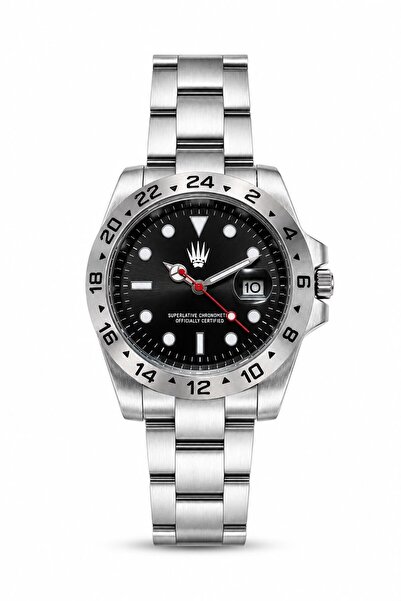 WATCHOFROYAL Daytrack Silver Black Steel Wristwatch