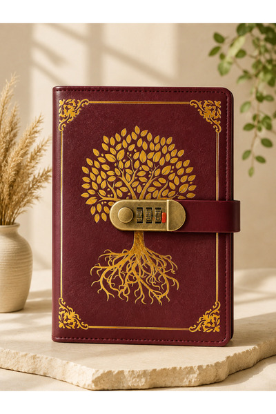 HEPBİMODA Kilitli Günlük Defter – Ağaç Hayatı Desenli Vintage Deri Görünümlü ...