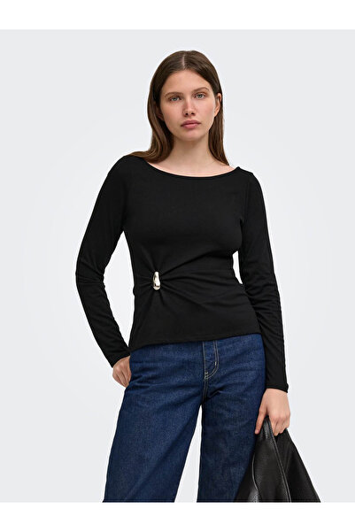 ONLY Onlelena L/S Boatneck Metal Top Jrs Noos Siyah Kadın Bluz 15380314