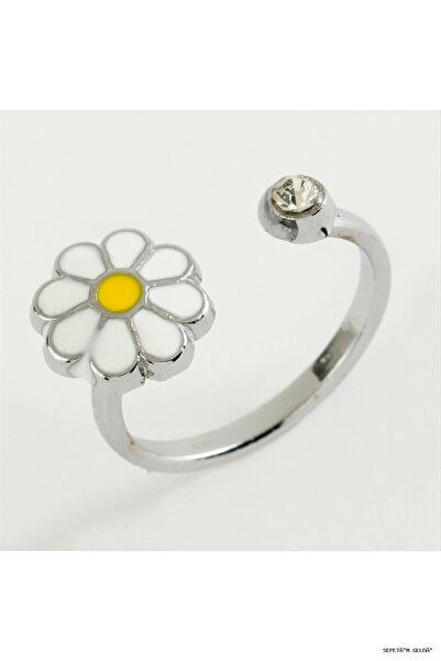 ZERO LAND Spt-Gld Daisy Enamel and Stone Joint Ring 1 Piece (05244) Silver Color