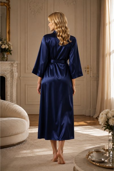 El Major Satin Navy Blue 2-Piece Set