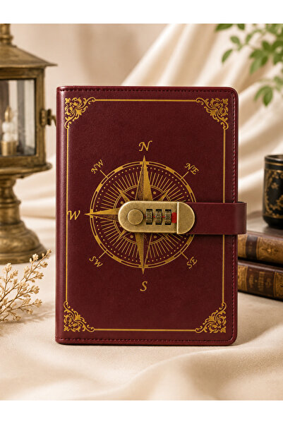 HEPBİMODA Kilitli Günlük Defter Pusula Desenli – Şifreli Vintage Defter – Şık...