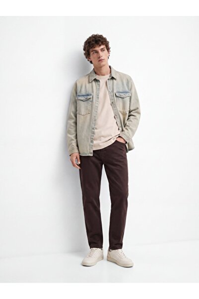 Ltb Regular Fit Basic Crew Neck Beige T-Shirt