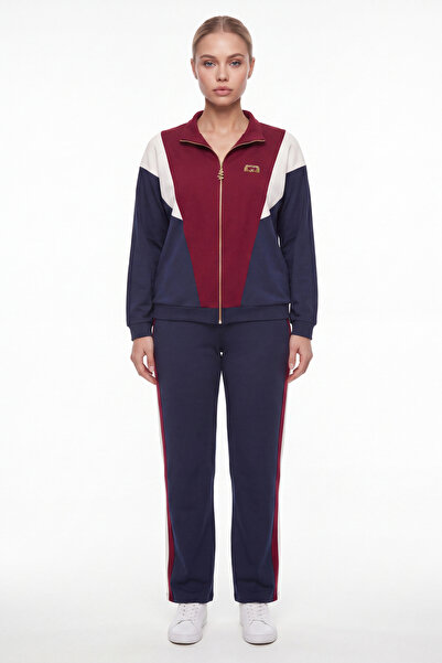EXİTLİNE Women's Navy Blue Seasonal Zippered Color-Blocked Tracksuit Set with...