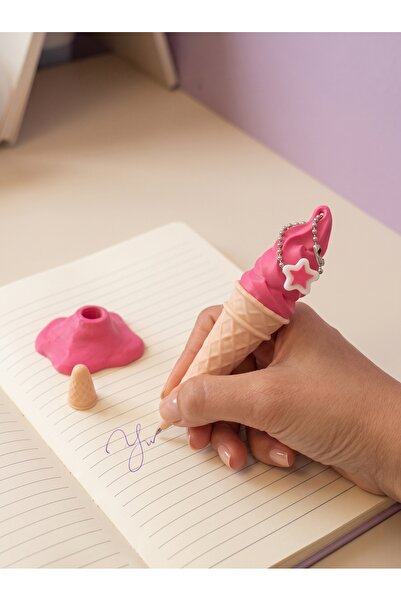 Frostblack Ice Cream Shaped Ballpoint Pen with Stand and Cap Cute Kids Statio...