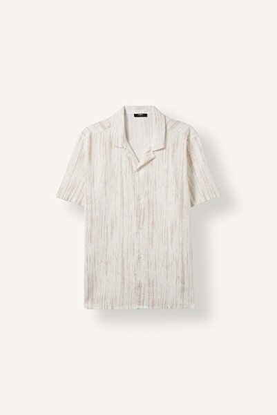 DeFacto Modern Fit Resort Collar Line Printed Cotton Short Sleeve Shirt I1856...