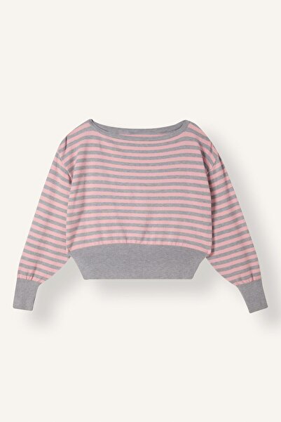 DeFacto Regular Fit Boat Neck Striped Knitwear Crop Sweater I1628Ax26Au