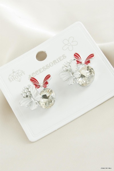 ZERO LAND Zngzrmll Pearl and Stone Metal (33755) Earrings Red