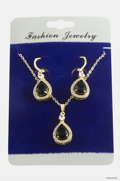 ZERO LAND Zngzrmll Drop Zircon Stone Set (31226) Necklace Black