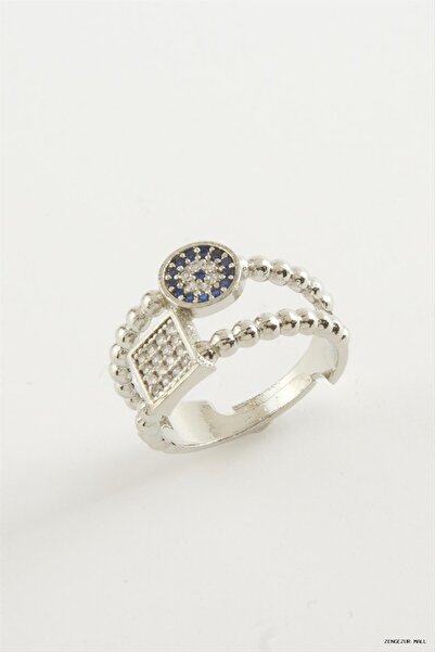 ZERO LAND Zngzrmll Square Evil Eye Stone Ring (30856) Silver Color