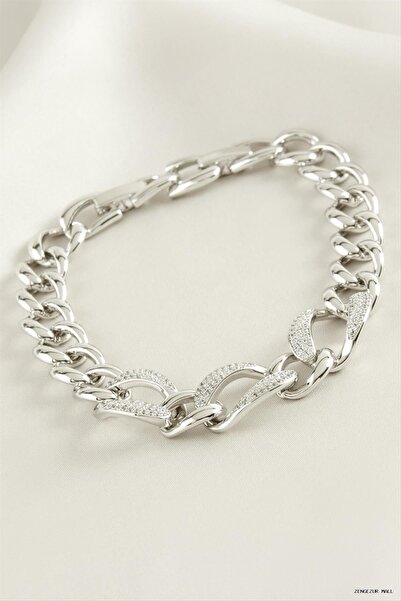 ZERO LAND Zngzrmll Xuping Oval Zircon Stone Luxury Steel Bracelet (30536) Sil...