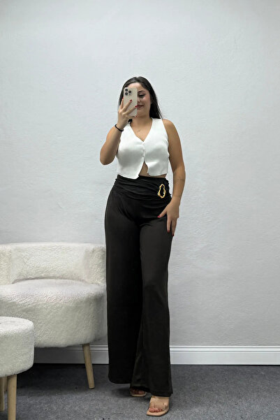 BELENDİR Women's Modal Buckle Pants Brown