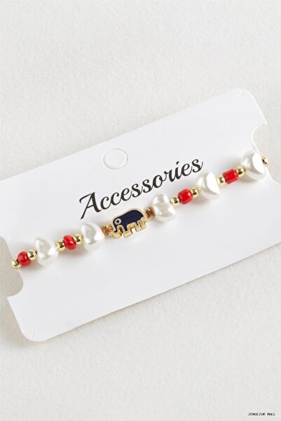 ZERO LAND Zngzrmll Elephant Beads Pearl Macrame Rope (34037) Bracelet Red