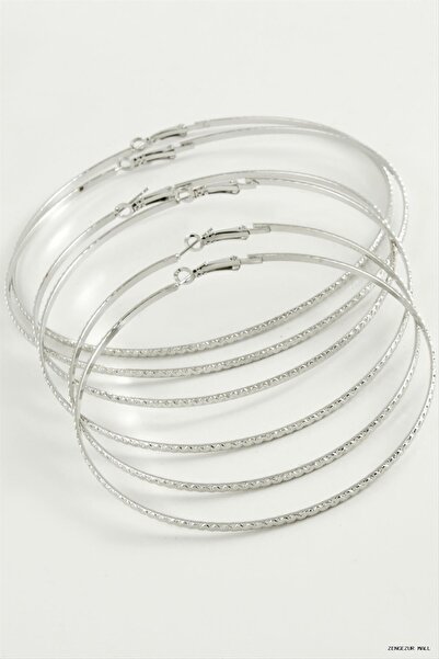 ZERO LAND Zngzrmll Zigzag Pattern Metal Hoop Earrings 6Pcs (34720) Silver Color