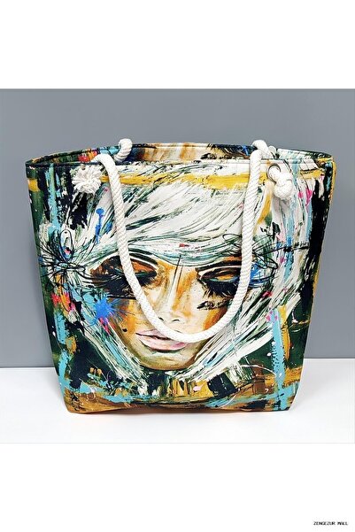 ZERO LAND Zngzrmll Face Patterned Beach (41058) Bag Yellow