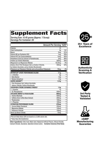 GAT SPORT Nitraflex Extreme Support Preworkout Hydration Blue Raspberry Blast 309 Gr