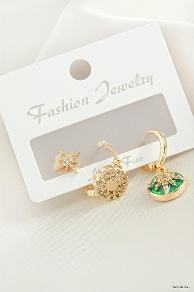 ZERO LAND Zngzrmll 3 Pieces Star Zircon Stone (35121) Earrings Yellow