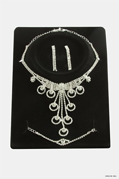 ZERO LAND Zngzrmll Luxury Set Necklace with Ring and Stones (35213) Silver Color
