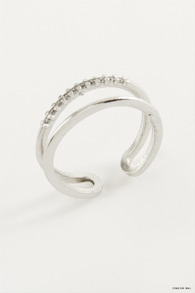 ZERO LAND Zngzrmll Double Zircon Stone Ring (34932) Silver Color