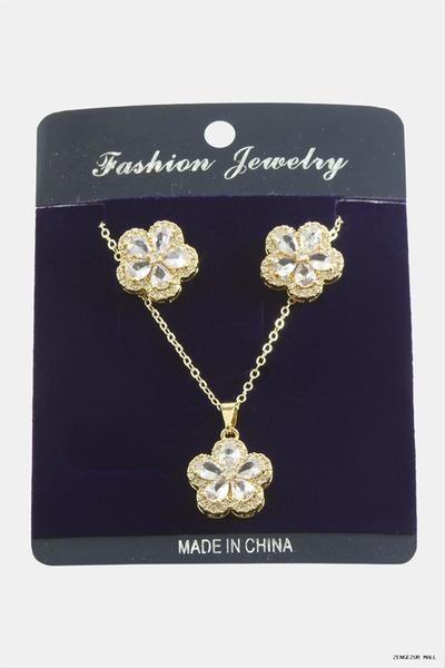 ZERO LAND Zngzrmll Flower Zircon Cubic Zirconia Set Pendant (35524) Silver Color